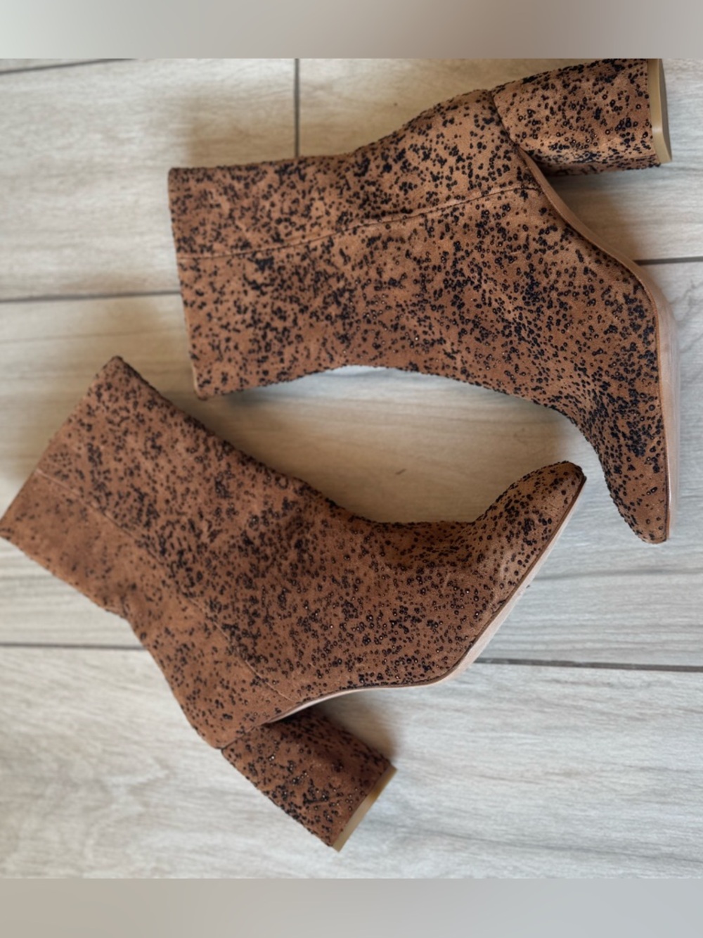 Like New! MIISTA Adrianna Printed Glitter Block Heel Ankle Boots - Picture 8 of 14